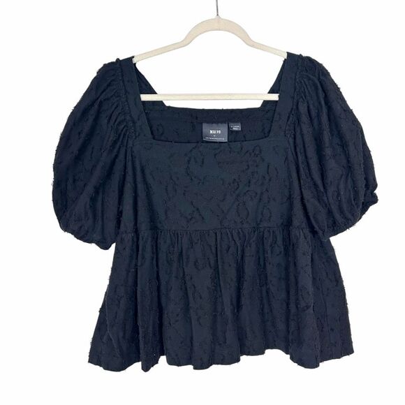 Anthropologie Maeve Batia Babydoll Top XL Black Puff Sleeve Textured Square neck - Picture 2 of 13
